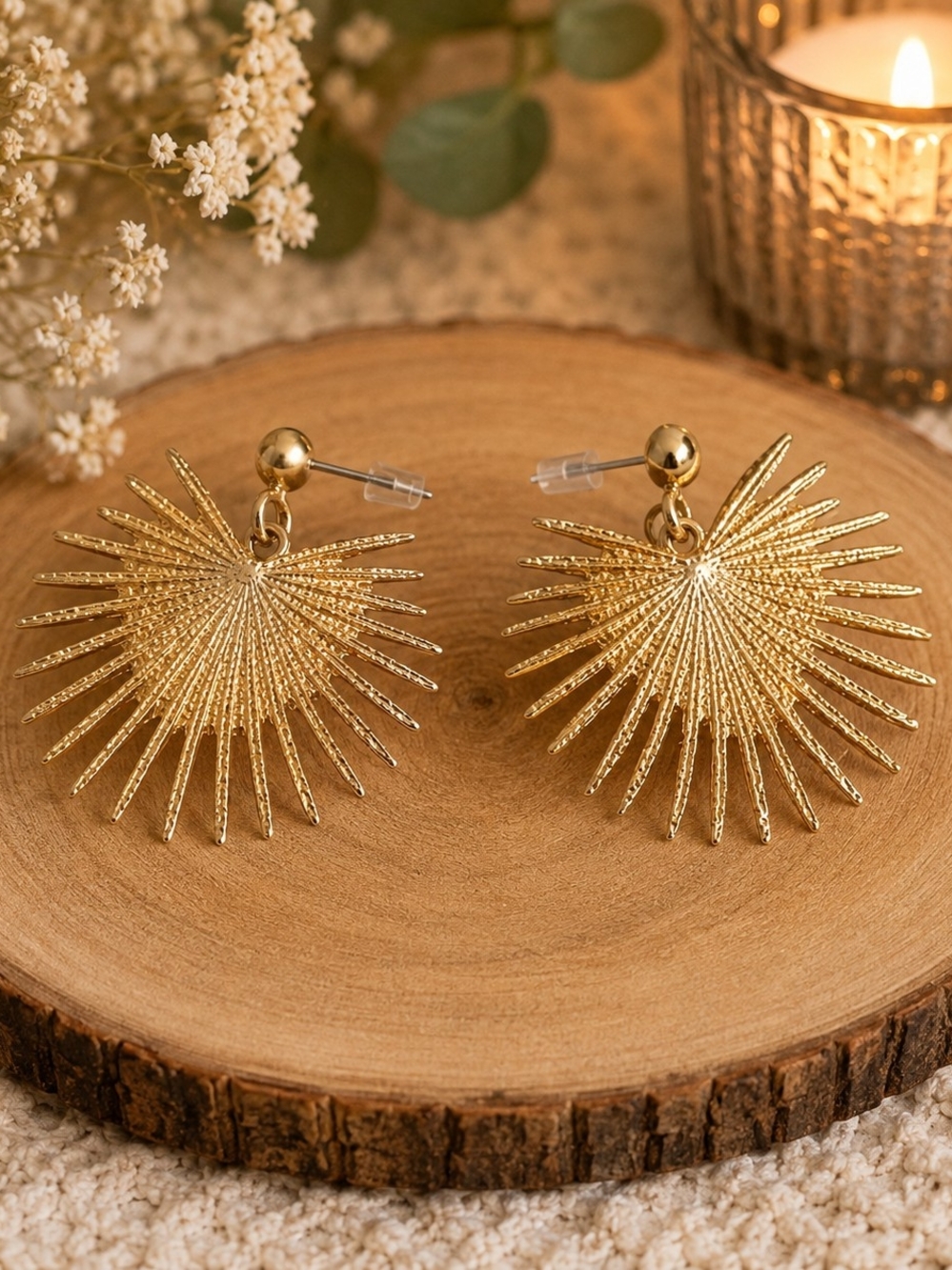 Gold Tone Sunburst Statement Earrings – Brand New